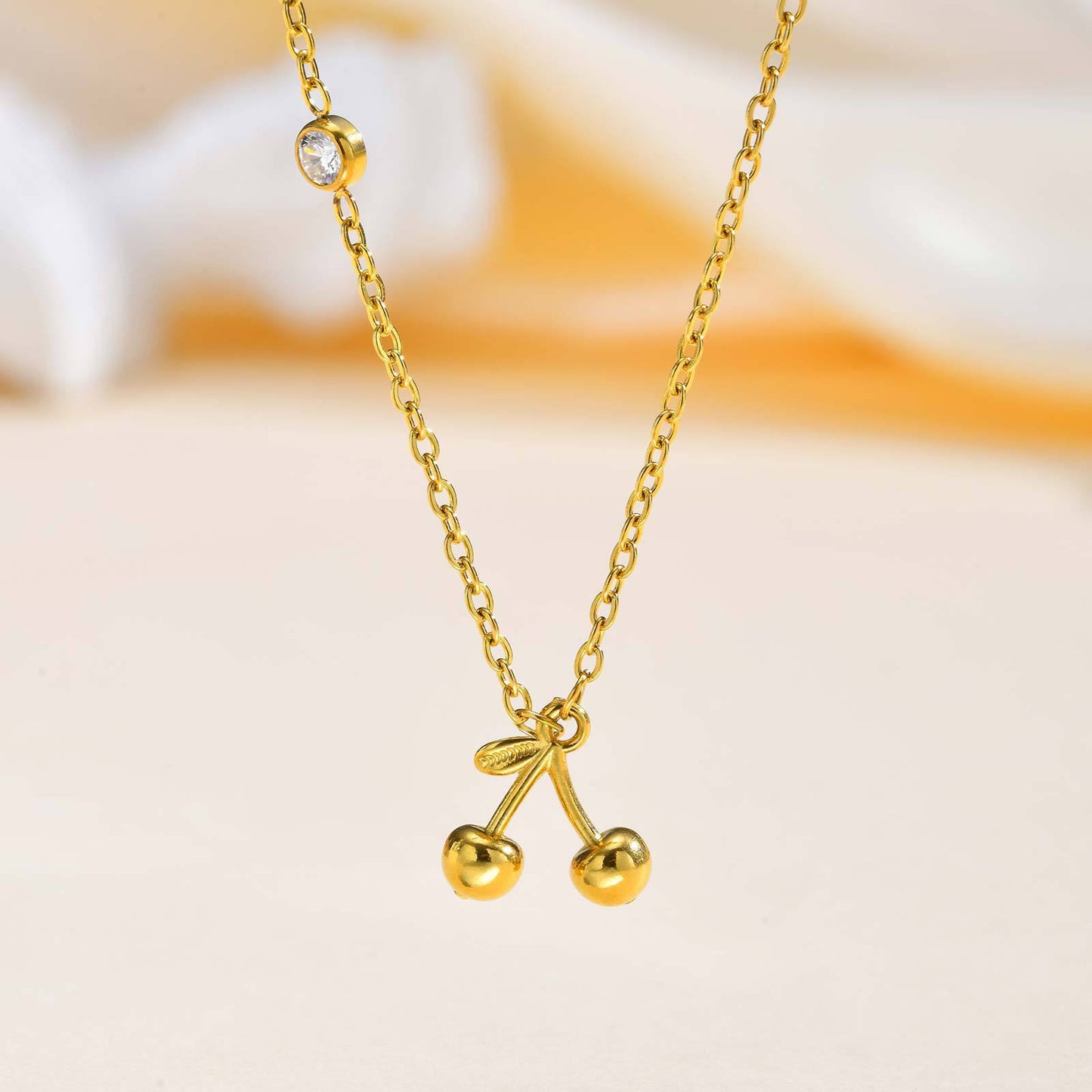 18K Gold Plated Cherry Charm Necklace | Elegant Women's Jewelry