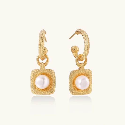 Golden Pearl Drop Hoops
