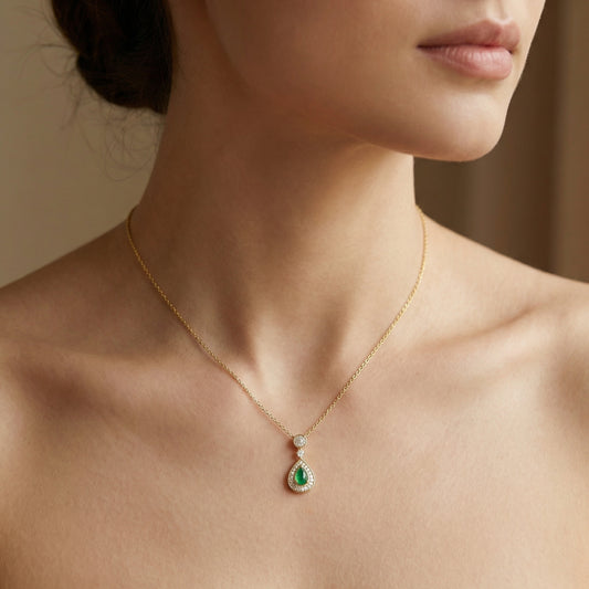 925 Sterling Silver Elegant Jadeite Teardrop Pendant with Sparkling Diamond Accents and Baguette Detailing