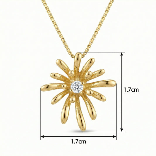 925 Sterling Silver Radiant Sunburst Pendant Necklace Featuring a Brilliant Round-Cut Central Gemstone