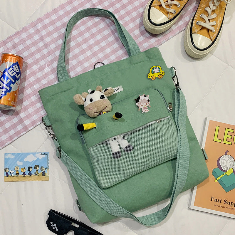 New Fashion Bear Doll Multi-Purpose Canvas Bag Large-Capacity One-Shoulder Messenger Girl Backpack College Student Bag