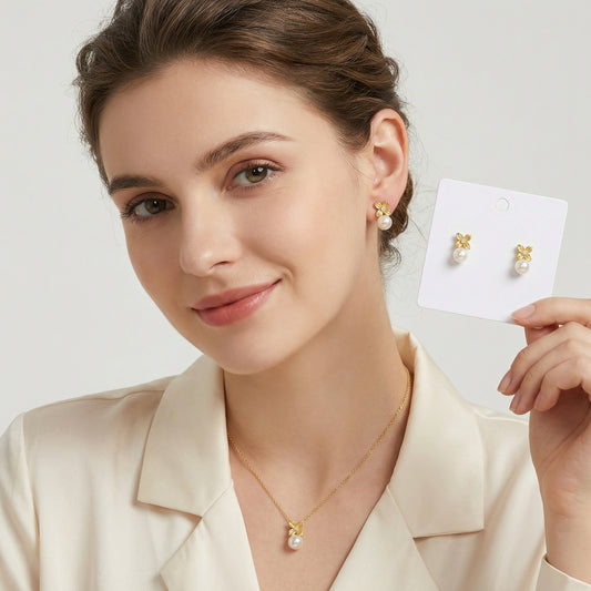 925 Sterling Silver Radiant Pearl Floral Stud Earrings with Sparkling Centerpiece Accents