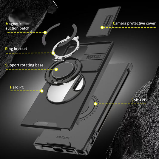 Samsung S26 Ultra Magnetic Rotating Car Mount Phone Case A17 Lens Flip Cover S25 Shockproof