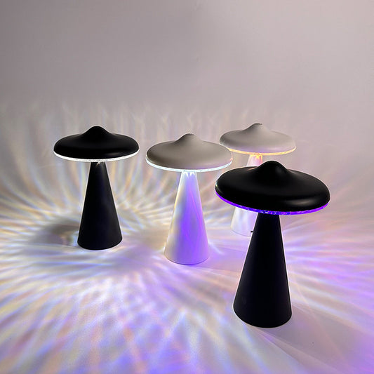 New UFO Night Light Luxury Striped Light Effect Mushroom Ambient Lamp Hotel Living Room Bedroom Bedside Decorative Table Lamp