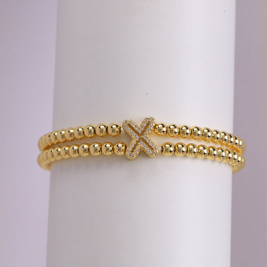 A cute and y 18k copper-plated bubble 26-letter elastic string beaded bracelet