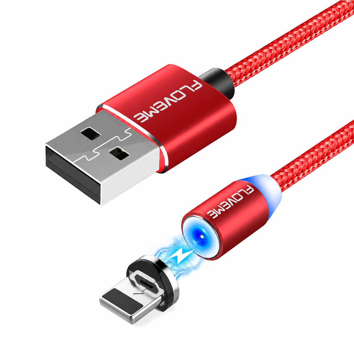 FLOVEME Magnetic Charging Cable 1M – LED 360°, Nylon Braided