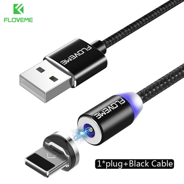FLOVEME Magnetic Charging Cable 1M – LED 360°, Nylon Braided