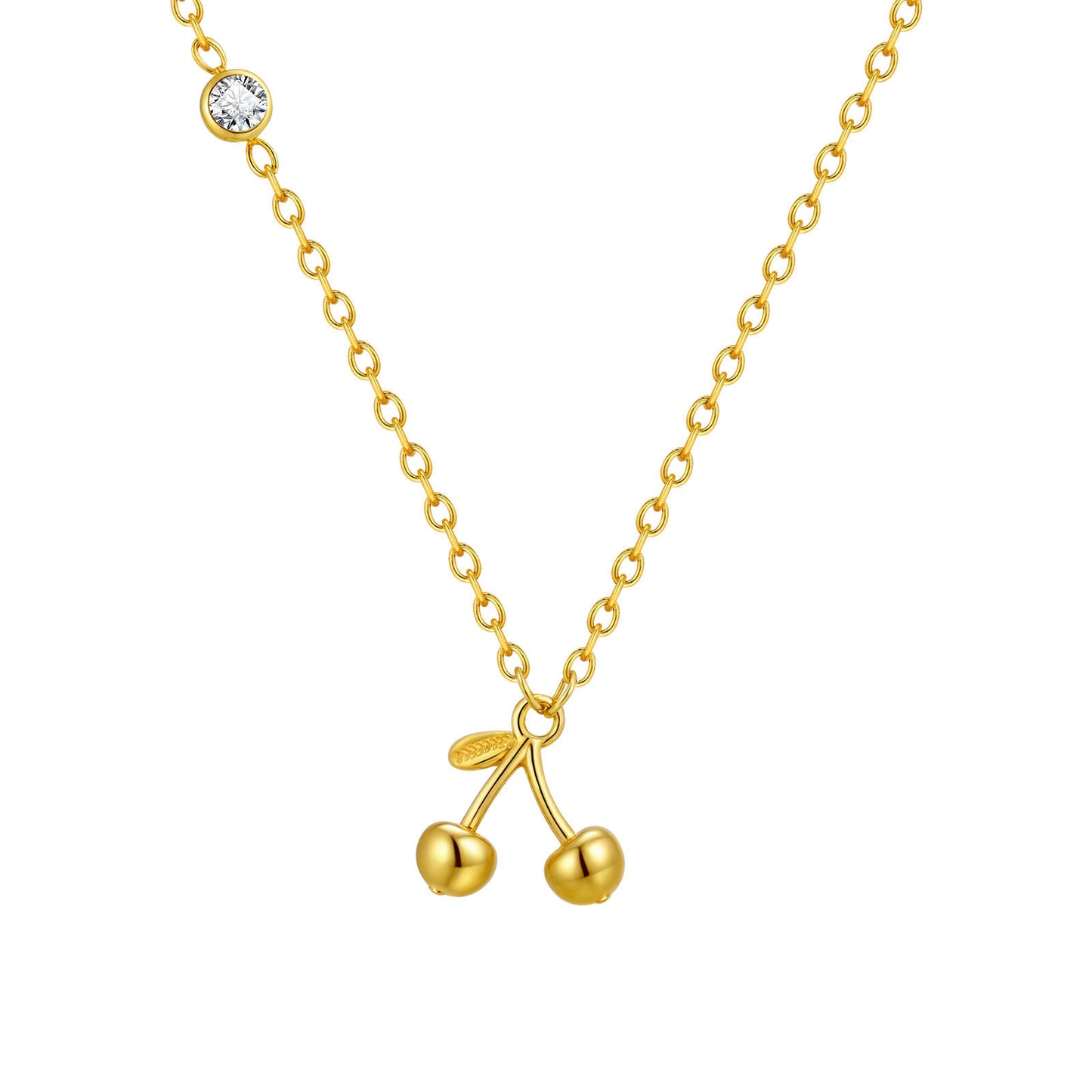 18K Gold Plated Cherry Charm Necklace | Elegant Women's Jewelry