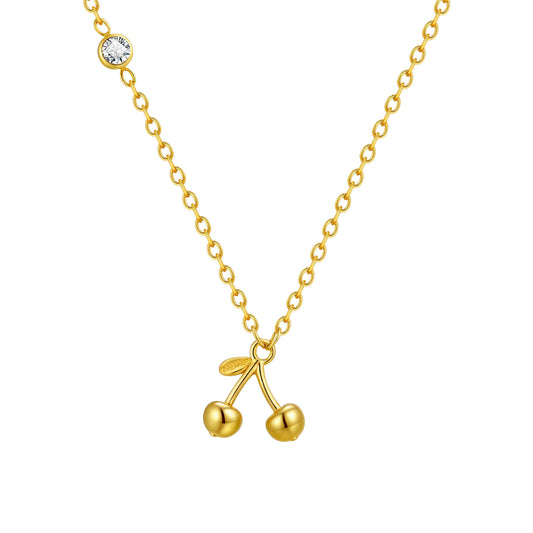 18K Gold Plated Cherry Charm Necklace | Elegant Women's Jewelry