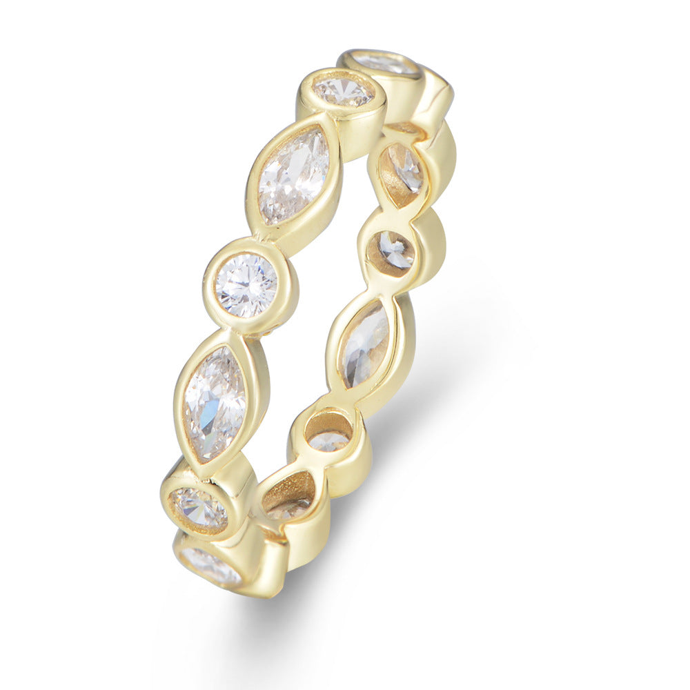 925 Sterling Silver Geometric Round Marquise-Cut Zircon Ring