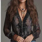 Romantic Boho Deep V-Neck Paisley Ruffle Chiffon Shirt