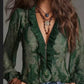 Romantic Boho Deep V-Neck Paisley Ruffle Chiffon Shirt