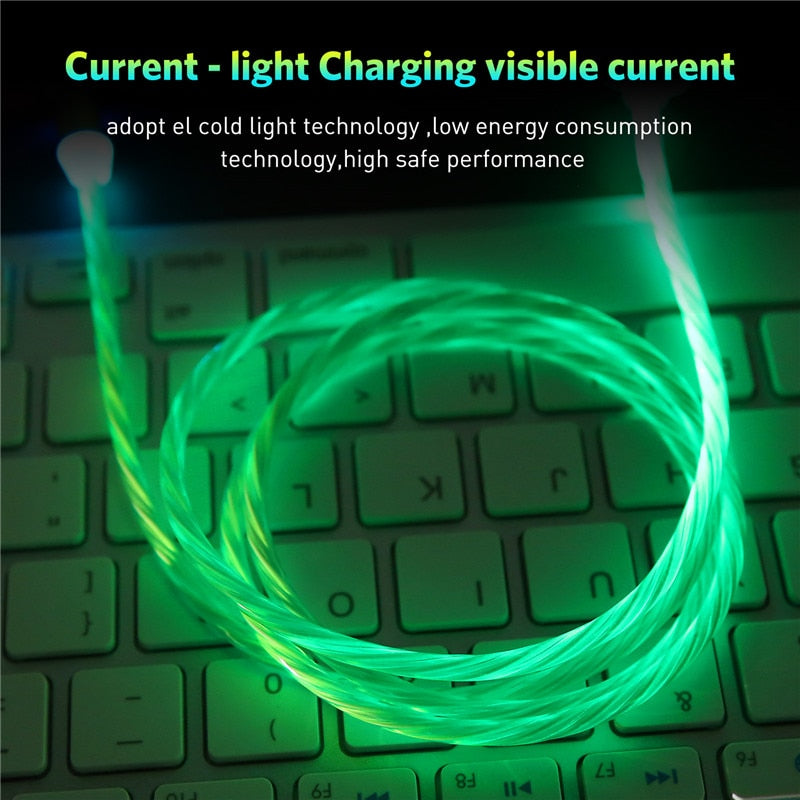 Flowing Light Magnetic USB Charging Cable, Micro usb Cable & USB Type C Cable LED Glow Magnet Charger For iPhone X 8 7 6