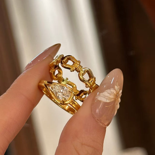 Mermaid Tears Semi-Luxury Horseshoe Waterdrop Pear-Shaped Diamond Ring Niche Style