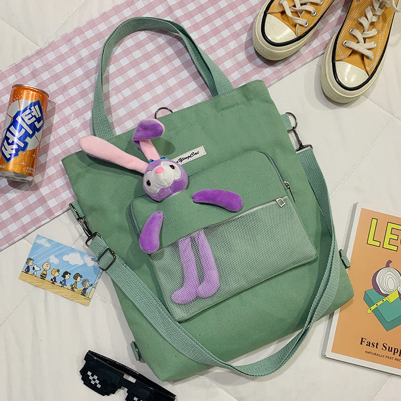 New Fashion Bear Doll Multi-Purpose Canvas Bag Large-Capacity One-Shoulder Messenger Girl Backpack College Student Bag