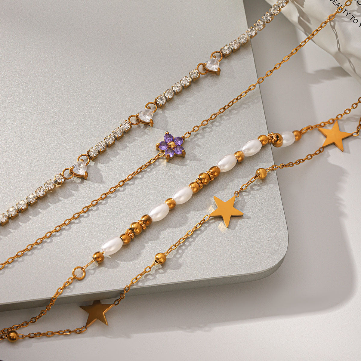 Resort-style 18K Gold Stainless Steel Zircon Bracelet & Soft Sparkle for Beautiful Moments