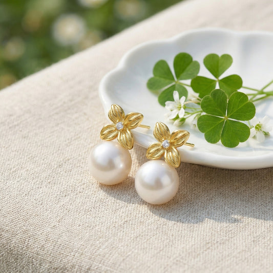 925 Sterling Silver Radiant Pearl Floral Stud Earrings with Sparkling Centerpiece Accents