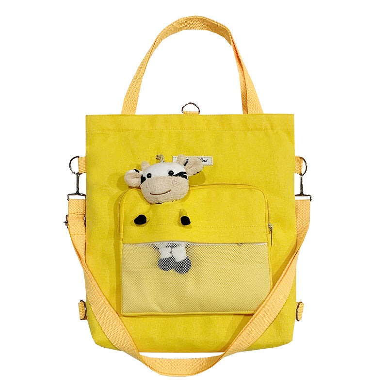 New Fashion Bear Doll Multi-Purpose Canvas Bag Large-Capacity One-Shoulder Messenger Girl Backpack College Student Bag