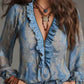 Romantic Boho Deep V-Neck Paisley Ruffle Chiffon Shirt