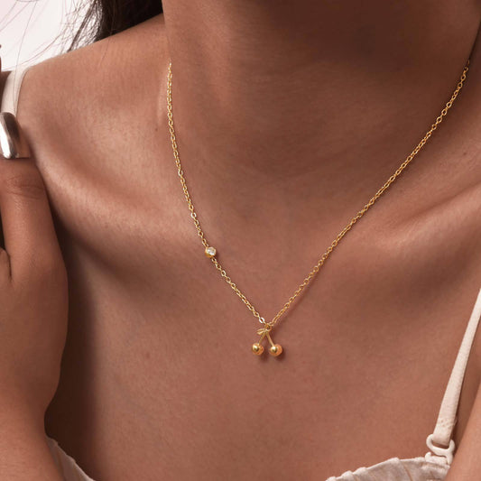 18K Gold Plated Cherry Charm Necklace | Elegant Women's Jewelry