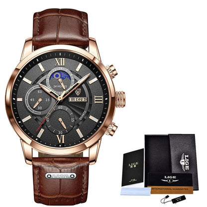 LIGE Men's Watches Top Brand Luxury Men Wrist Watch Leather Quartz Watch Sports Waterproof Male Clock Relogio Masculino+Box