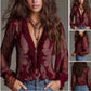 Romantic Boho Deep V-Neck Paisley Ruffle Chiffon Shirt