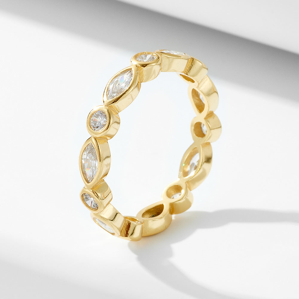 925 Sterling Silver Geometric Round Marquise-Cut Zircon Ring