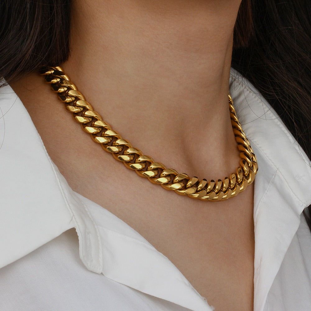 Hip Hop Stainless Steel Necklace Women's Cuban Chain Necklace Ornament