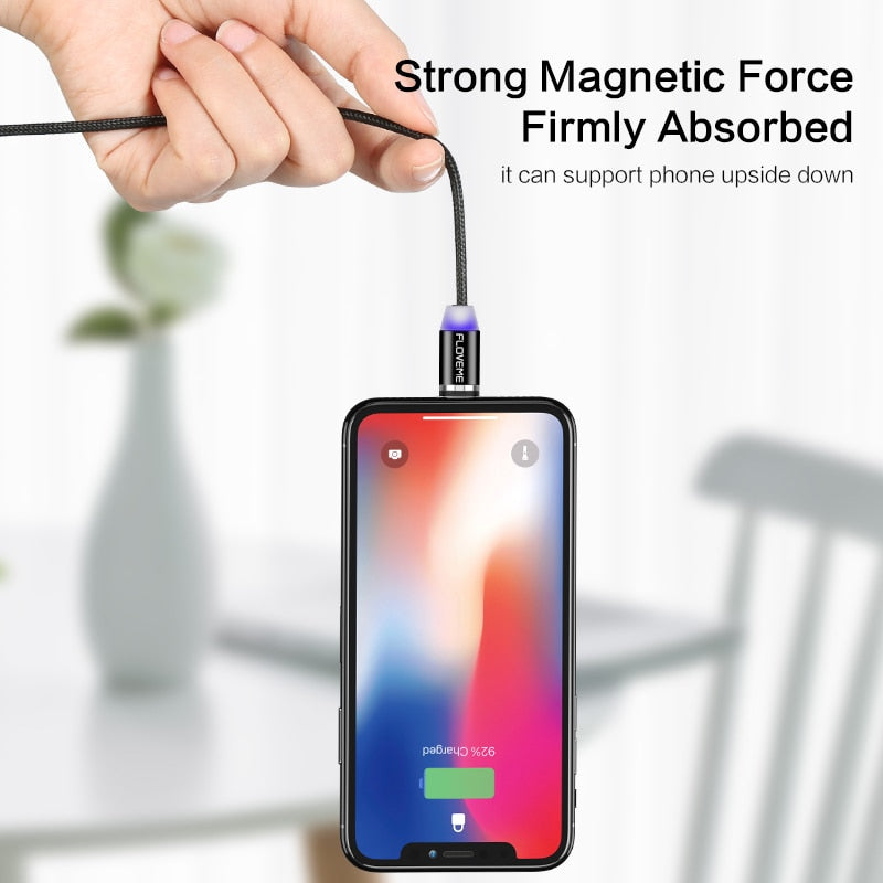 FLOVEME Magnetic Charging Cable 1M – LED 360°, Nylon Braided