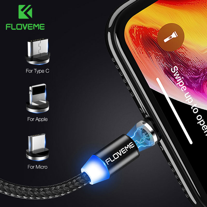 FLOVEME Magnetic Charging Cable 1M – LED 360°, Nylon Braided