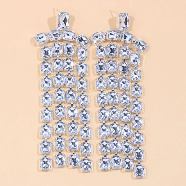 Long Fringed Big Drop Earrings Rhinestone Accessories for Girl Women Oversize Crystal Hanging Dangle Earrings Wedding Jewelry