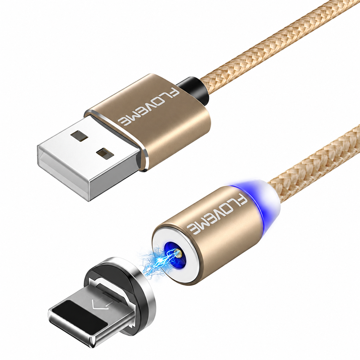 FLOVEME Magnetic Charging Cable 1M – LED 360°, Nylon Braided
