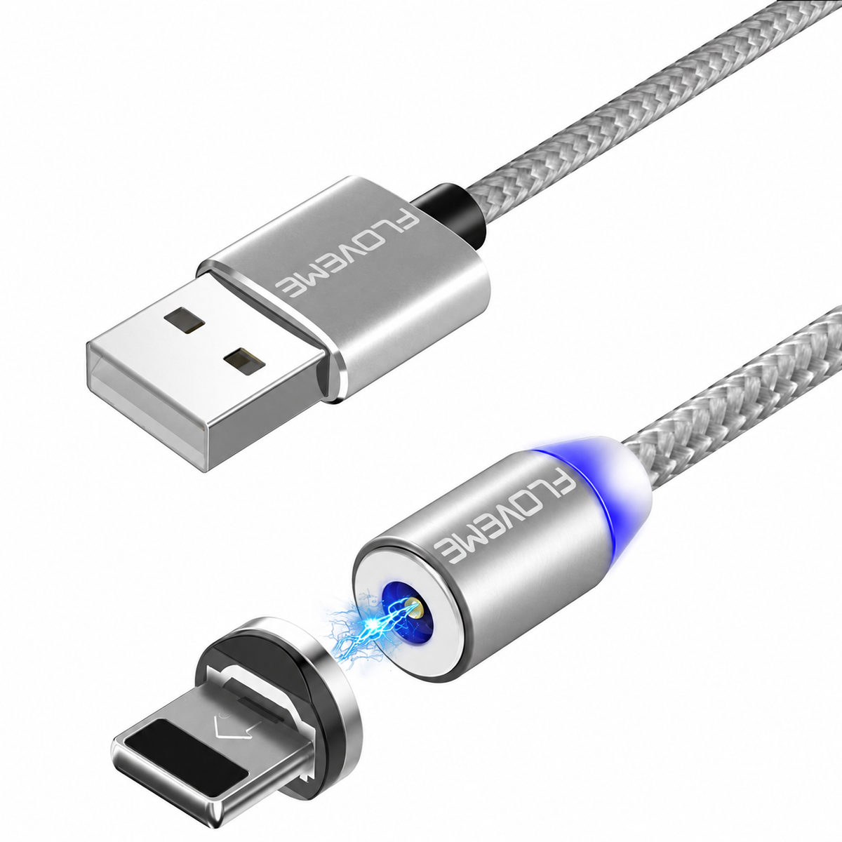 FLOVEME Magnetic Charging Cable 1M – LED 360°, Nylon Braided