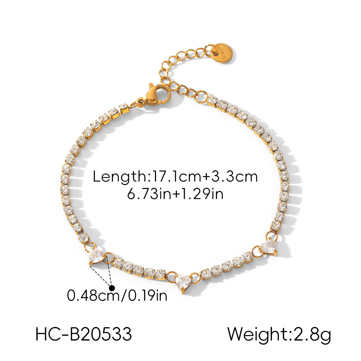 Resort-style 18K Gold Stainless Steel Zircon Bracelet & Soft Sparkle for Beautiful Moments